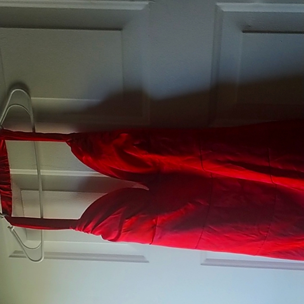 Red satin backless dress back zipper